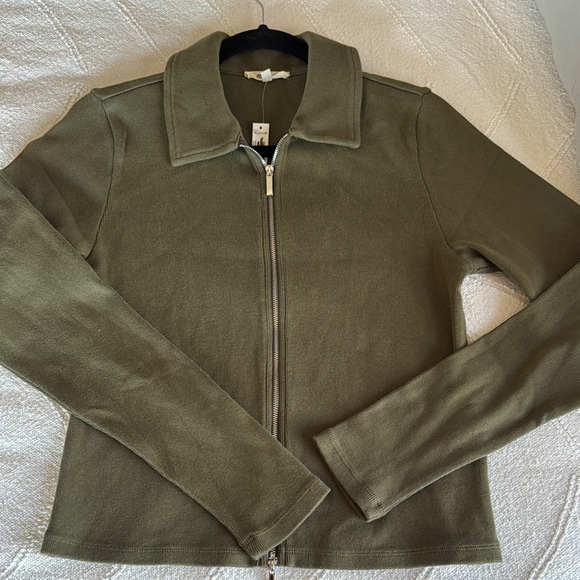 Madewell Olive Green Women's Cotton Zip Up Top - Picture 2 of 8